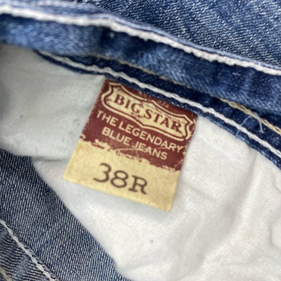 Big Star Jeans Mens 38x29 Voyager Straight Relaxed Whiskering Denim Buckle Baggy - Picture 9 of 10